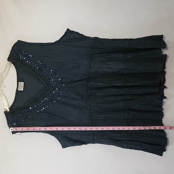 Greater Good Network Women's Hunter Green Sequin Beaded Crinkle Fabric Top 3XL - Picture 11 of 14